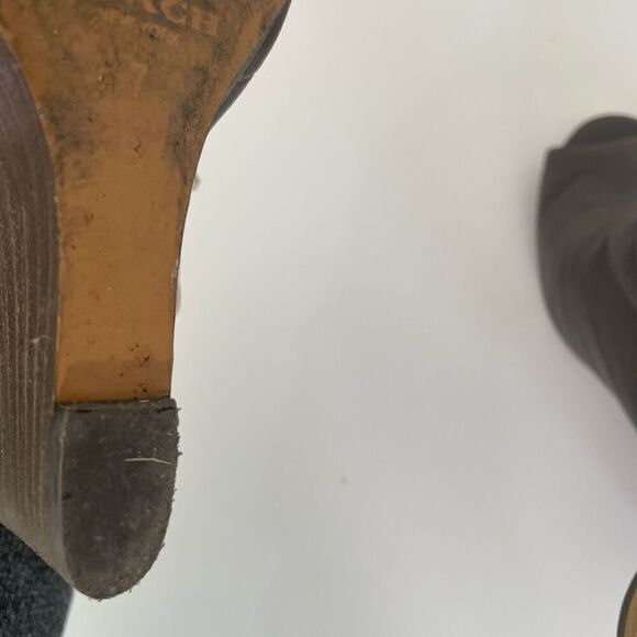 Coach Grey Leather High Heel Wedge Peep Toe Sandals - Picture 9 of 9